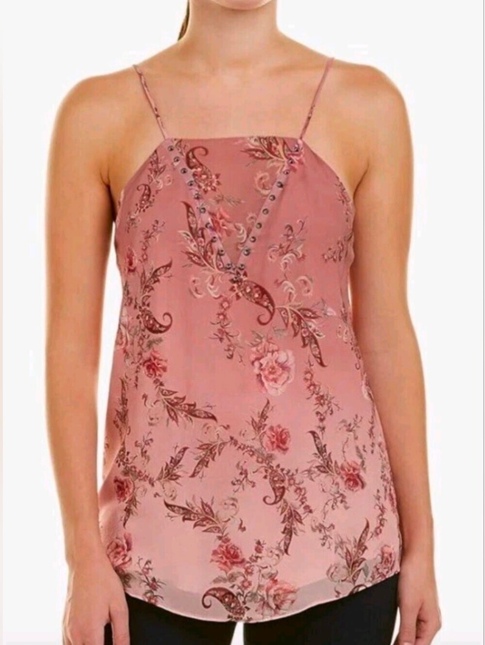 Haute Hippie Rose Pink Floral Studded 100% Silk Cami